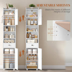 HEXCELEN Bathroom Cabinet, Bathroom Cabinet, Narrow High, Tall Bathroom Cabinet with 2 Doors and 1 Drawer, Adjustable Shelves, Open Compartment, Space-Saving Bathroom Shelf, 28 x 38 x 180 cm, White, 5240013X