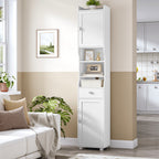 HEXCELEN Bathroom Cabinet, Bathroom Cabinet, Narrow High, Tall Bathroom Cabinet with 2 Doors and 1 Drawer, Adjustable Shelves, Open Compartment, Space-Saving Bathroom Shelf, 28 x 38 x 180 cm, White, 5240013X
