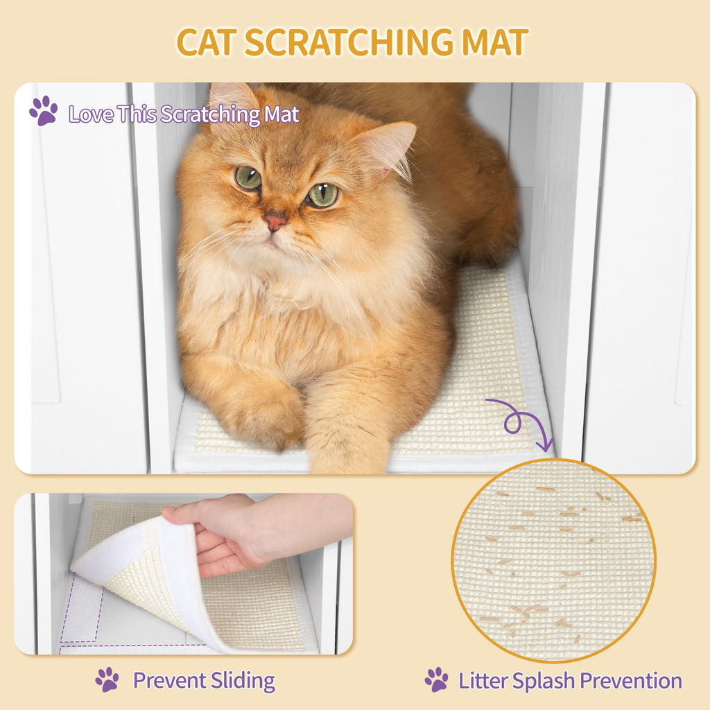 Hzuaneri Cat Litter Box Enclosure for 2 Cats, 55" Hidden Litter Boxes with Double Room, Storage, Plush Ball, Wooden Cat Washroom Furniture, White Gold
