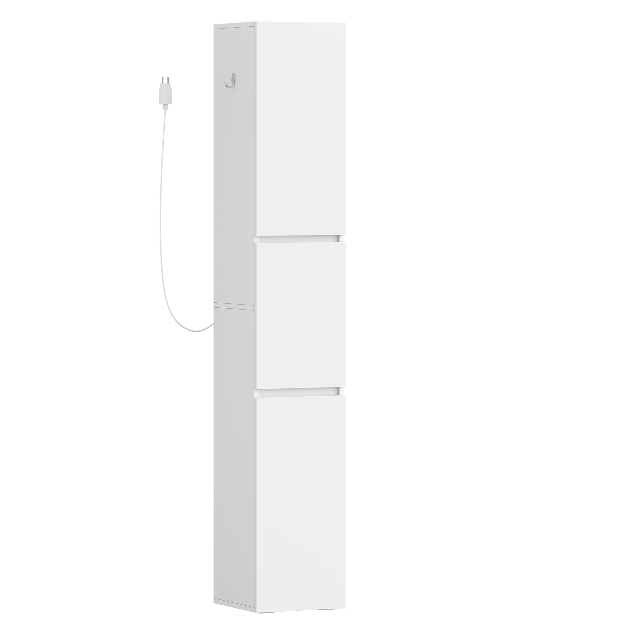 HEXCELEN Bathroom Cabinet, 180 cm Tall Slim Bathroom Cabinet, Bathroom Furniture, Storage Cabinet with Adjustable Shelf, 3 Cabinet Doors, Non-Slip Feet, for Small Spaces, White, 530203X