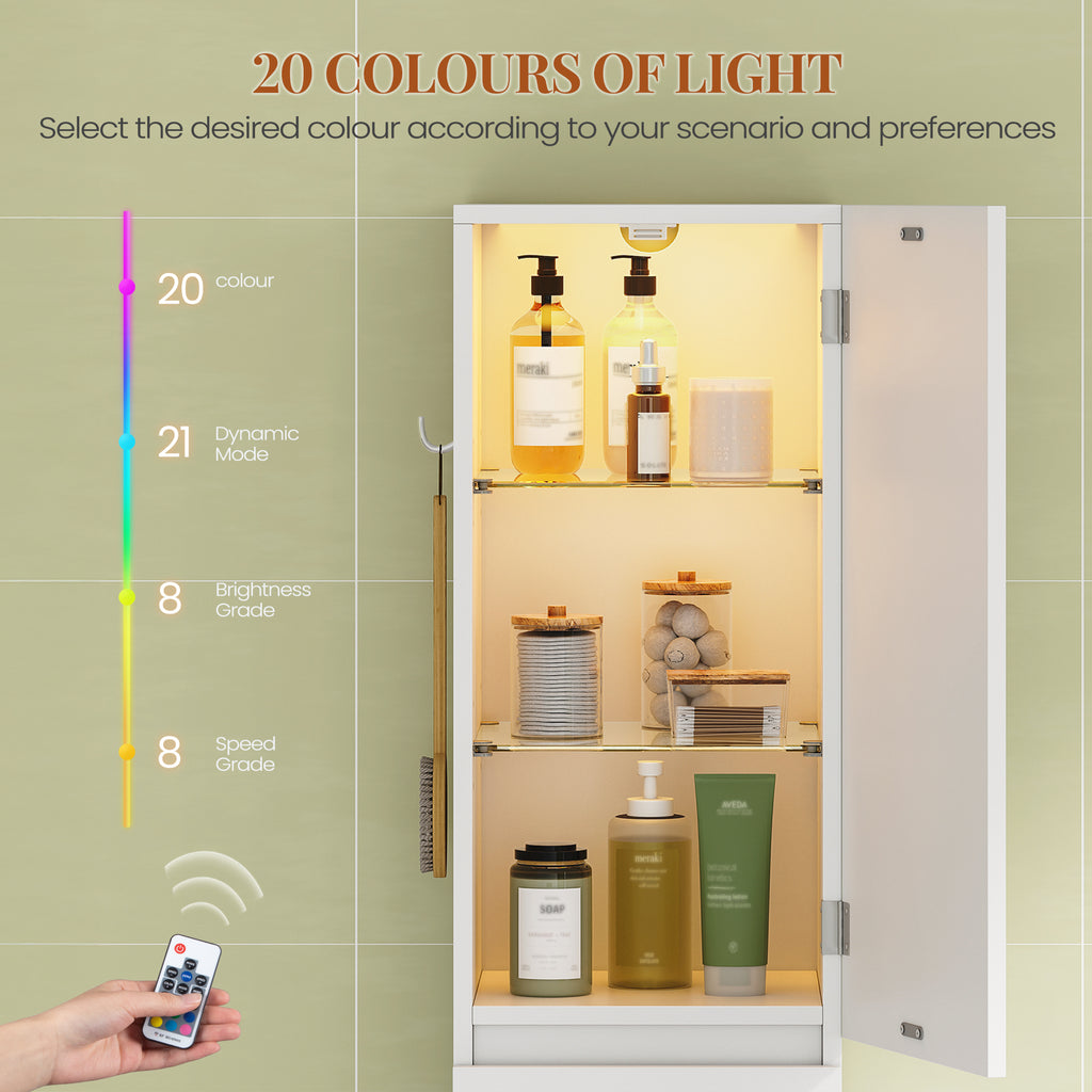 HEXCELEN Bathroom Cabinet, 180 cm Tall Slim Bathroom Cabinet, Bathroom Furniture, Storage Cabinet with Adjustable Shelf, 3 Cabinet Doors, Non-Slip Feet, for Small Spaces, White, 530203X