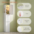 HEXCELEN Bathroom Cabinet, 180 cm Tall Slim Bathroom Cabinet, Bathroom Furniture, Storage Cabinet with Adjustable Shelf, 3 Cabinet Doors, Non-Slip Feet, for Small Spaces, White, 530203X
