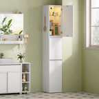 HEXCELEN Bathroom Cabinet, 180 cm Tall Slim Bathroom Cabinet, Bathroom Furniture, Storage Cabinet with Adjustable Shelf, 3 Cabinet Doors, Non-Slip Feet, for Small Spaces, White, 530203X