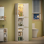 HEXCELEN Bathroom Cabinet, 180 cm Tall Slim Bathroom Cabinet, Bathroom Furniture, Storage Cabinet with Adjustable Shelf, 3 Cabinet Doors, Non-Slip Feet, for Small Spaces, White, 530203X