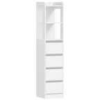 HEXCELEN Bathroom Cabinet Freestanding Bathroom Furniture 30 x 30 x 140 cm with 4 Drawers and 2 Open Shelves for Bathroom Living Room Kitchen Modern White 530303X