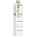 HEXCELEN Bathroom Cabinet Freestanding Bathroom Furniture 30 x 30 x 140 cm with 4 Drawers and 2 Open Shelves for Bathroom Living Room Kitchen Modern White 530303X