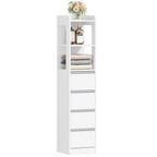 HEXCELEN Bathroom Cabinet Freestanding Bathroom Furniture 30 x 30 x 140 cm with 4 Drawers and 2 Open Shelves for Bathroom Living Room Kitchen Modern White 530303X