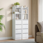 HEXCELEN Bathroom Cabinet Freestanding Bathroom Furniture 30 x 30 x 140 cm with 4 Drawers and 2 Open Shelves for Bathroom Living Room Kitchen Modern White 530303X