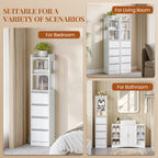 HEXCELEN Bathroom Cabinet Freestanding Bathroom Furniture 30 x 30 x 140 cm with 4 Drawers and 2 Open Shelves for Bathroom Living Room Kitchen Modern White 530303X