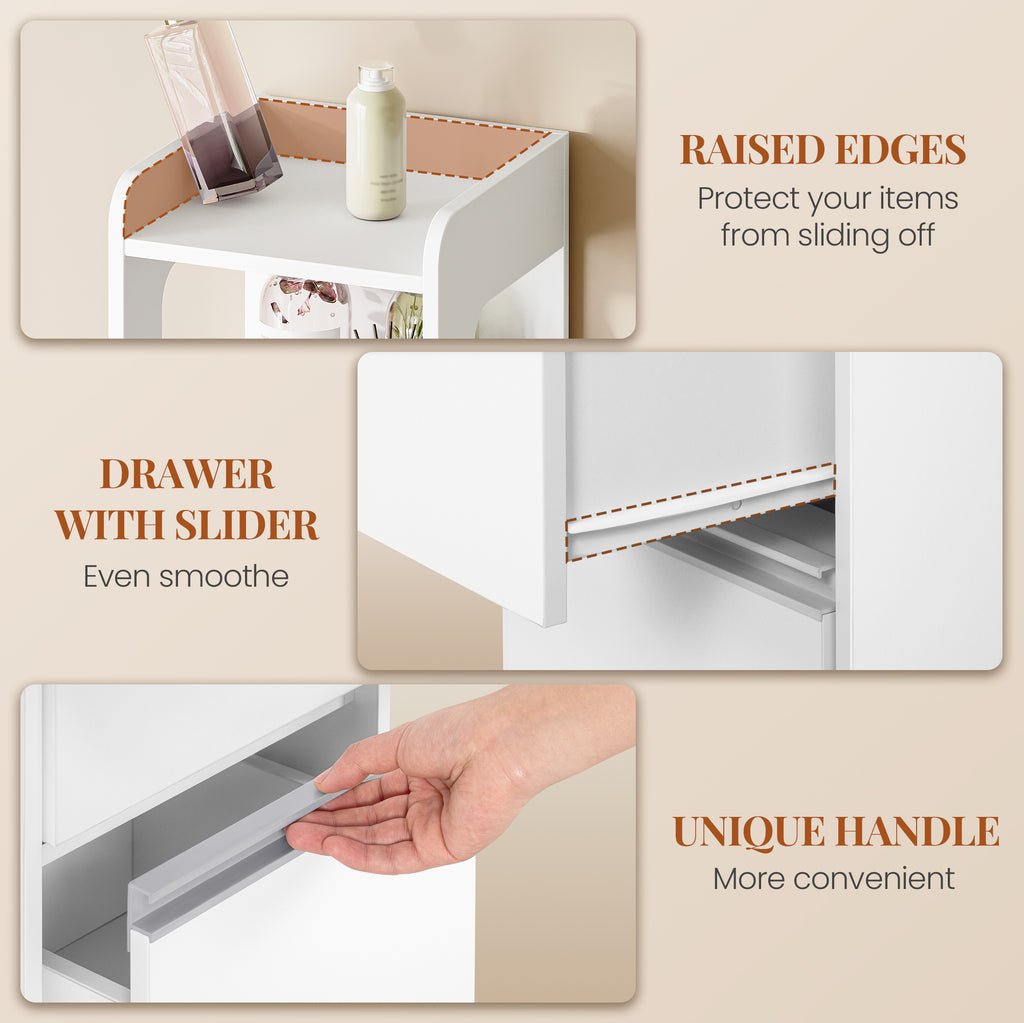 HEXCELEN Bathroom Cabinet Freestanding Bathroom Furniture 30 x 30 x 140 cm with 4 Drawers and 2 Open Shelves for Bathroom Living Room Kitchen Modern White 530303X