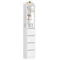 HEXCELEN Bathroom Cabinet Freestanding Bathroom Furniture 30 x 30 x 185 cm with 4 Drawers and 3 Open Shelves for Bathroom Living Room Kitchen Modern White 530403X