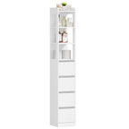 HEXCELEN Bathroom Cabinet Freestanding Bathroom Furniture 30 x 30 x 185 cm with 4 Drawers and 3 Open Shelves for Bathroom Living Room Kitchen Modern White 530403X