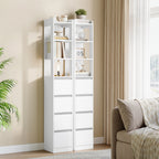 HEXCELEN Bathroom Cabinet Freestanding Bathroom Furniture 30 x 30 x 185 cm with 4 Drawers and 3 Open Shelves for Bathroom Living Room Kitchen Modern White 530403X