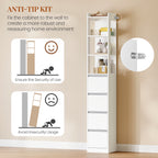 HEXCELEN Bathroom Cabinet Freestanding Bathroom Furniture 30 x 30 x 185 cm with 4 Drawers and 3 Open Shelves for Bathroom Living Room Kitchen Modern White 530403X