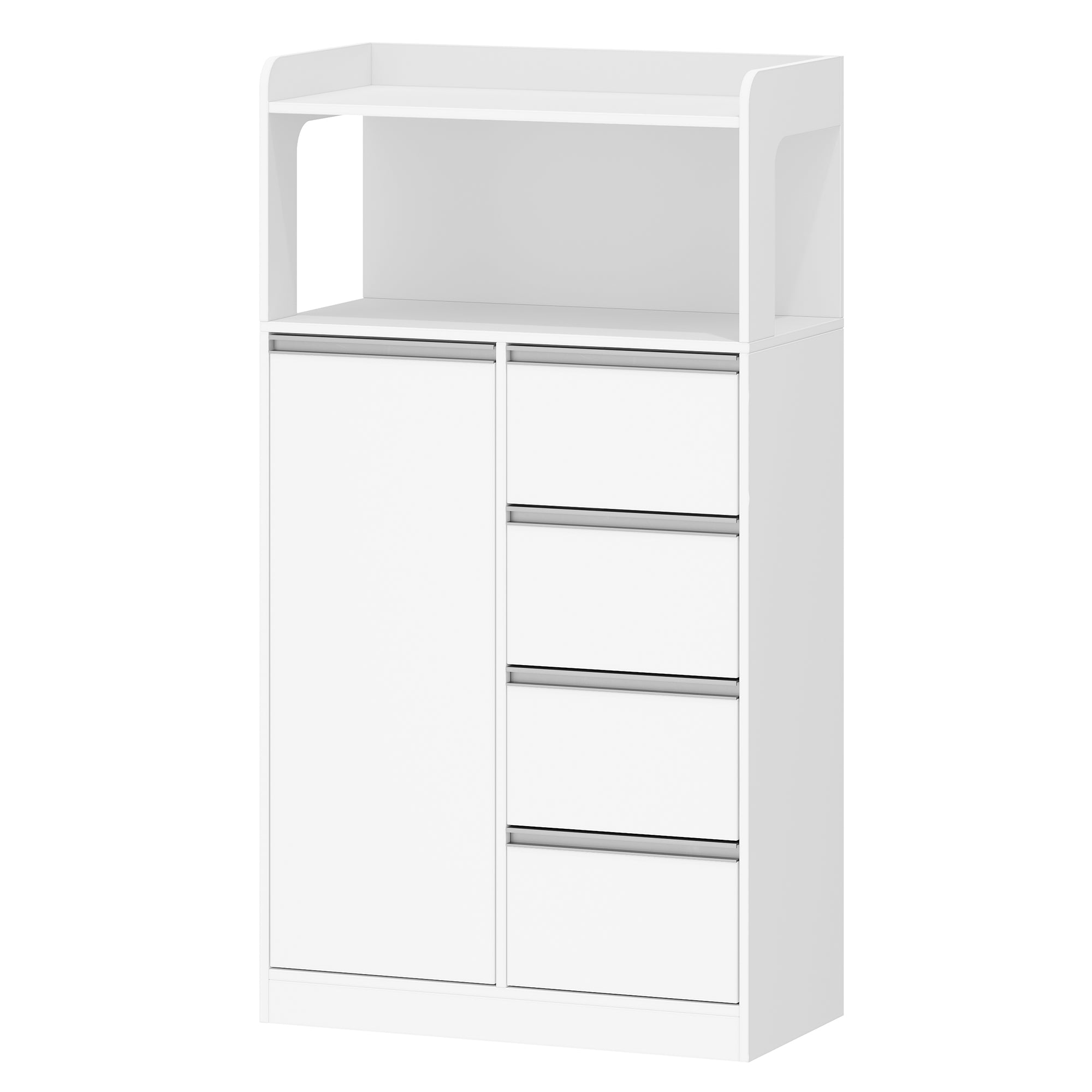 HEXCELEN Bathroom Cabinet, Kitchen Cabinet, 30 x 60 x 110 cm, Storage Cabinet with 4 Drawers and Open Shelf, Bathroom Cabinet High, Adjustable Shelf, for Bathroom, Living Room, White, 560103W