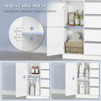 HEXCELEN Bathroom Cabinet, Kitchen Cabinet, 30 x 60 x 110 cm, Storage Cabinet with 4 Drawers and Open Shelf, Bathroom Cabinet High, Adjustable Shelf, for Bathroom, Living Room, White, 560103W