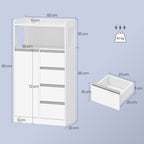 HEXCELEN Bathroom Cabinet, Kitchen Cabinet, 30 x 60 x 110 cm, Storage Cabinet with 4 Drawers and Open Shelf, Bathroom Cabinet High, Adjustable Shelf, for Bathroom, Living Room, White, 560103W