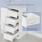 HEXCELEN Bathroom Cabinet, Kitchen Cabinet, 30 x 60 x 110 cm, Storage Cabinet with 4 Drawers and Open Shelf, Bathroom Cabinet High, Adjustable Shelf, for Bathroom, Living Room, White, 560103W