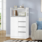 HEXCELEN Bathroom Cabinet, Kitchen Cabinet, 30 x 60 x 110 cm, Storage Cabinet with 4 Drawers and Open Shelf, Bathroom Cabinet High, Adjustable Shelf, for Bathroom, Living Room, White, 560103W