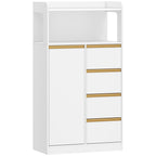 HEXCELEN Bathroom Cabinet, Kitchen Cabinet, Storage Cabinet with 4 Drawers and Open Shelf, Bathroom Cabinet High, Adjustable Shelf, for Bathroom, Living Room, White Gold, 30 x 60 x 110 cm, 560103X