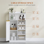 HEXCELEN Bathroom Cabinet, Kitchen Cabinet, Storage Cabinet with 4 Drawers and Open Shelf, Bathroom Cabinet High, Adjustable Shelf, for Bathroom, Living Room, White Gold, 30 x 60 x 110 cm, 560103X