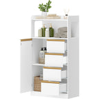 HEXCELEN Bathroom Cabinet, Kitchen Cabinet, Storage Cabinet with 4 Drawers and Open Shelf, Bathroom Cabinet High, Adjustable Shelf, for Bathroom, Living Room, White Gold, 30 x 60 x 110 cm, 560103X