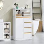 HEXCELEN Bathroom Cabinet, Kitchen Cabinet, Storage Cabinet with 4 Drawers and Open Shelf, Bathroom Cabinet High, Adjustable Shelf, for Bathroom, Living Room, White Gold, 30 x 60 x 110 cm, 560103X