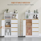 HEXCELEN Bathroom Cabinet, Kitchen Cabinet, Storage Cabinet with 4 Drawers and Open Shelf, Bathroom Cabinet High, Adjustable Shelf, for Bathroom, Living Room, White Gold, 30 x 60 x 110 cm, 560103X