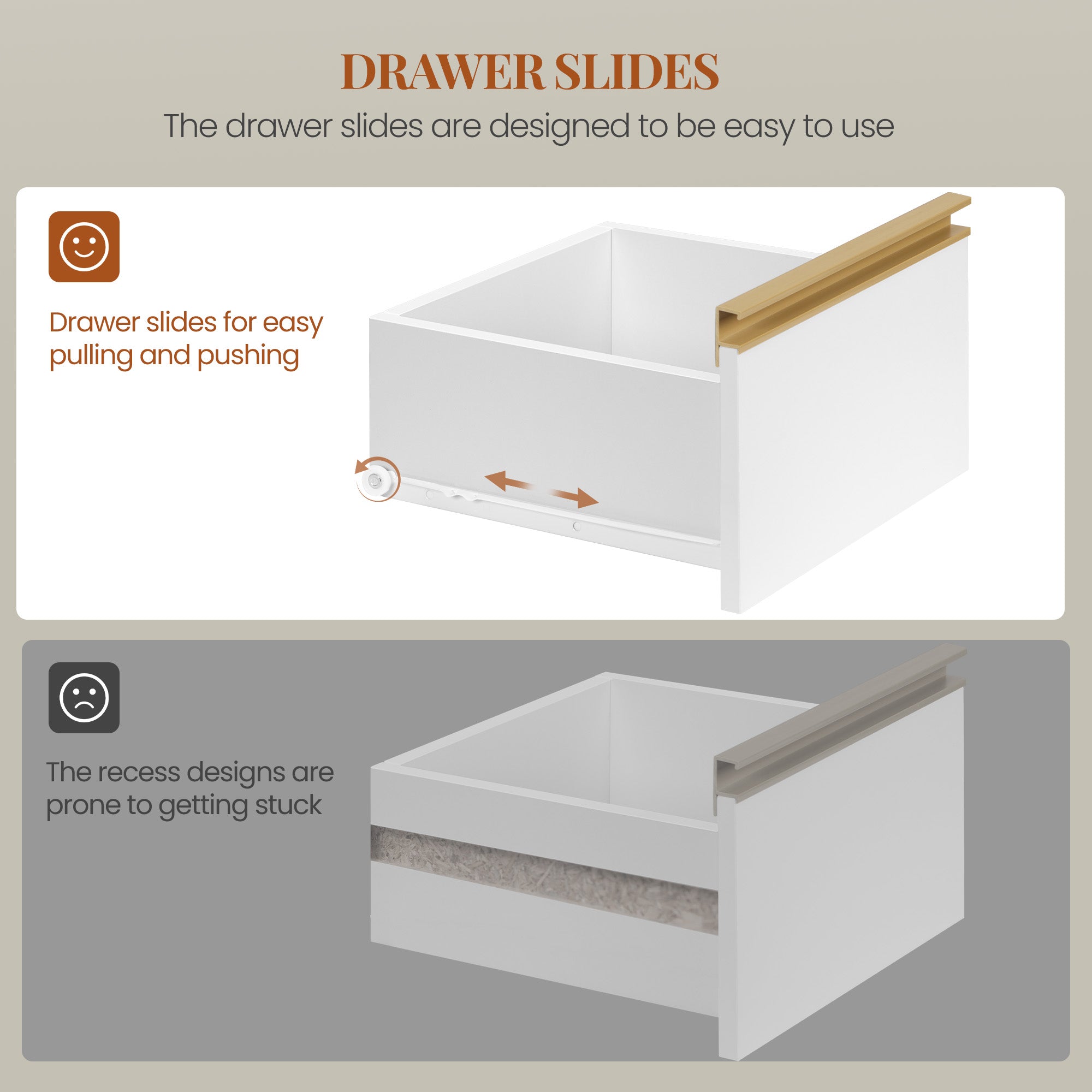 HEXCELEN Bathroom Cabinet, Kitchen Cabinet, Storage Cabinet with 4 Drawers and Open Shelf, Bathroom Cabinet High, Adjustable Shelf, for Bathroom, Living Room, White Gold, 30 x 60 x 110 cm, 560103X