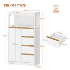 HEXCELEN Bathroom Cabinet, Kitchen Cabinet, Storage Cabinet with 4 Drawers and Open Shelf, Bathroom Cabinet High, Adjustable Shelf, for Bathroom, Living Room, White Gold, 30 x 60 x 110 cm, 560103X