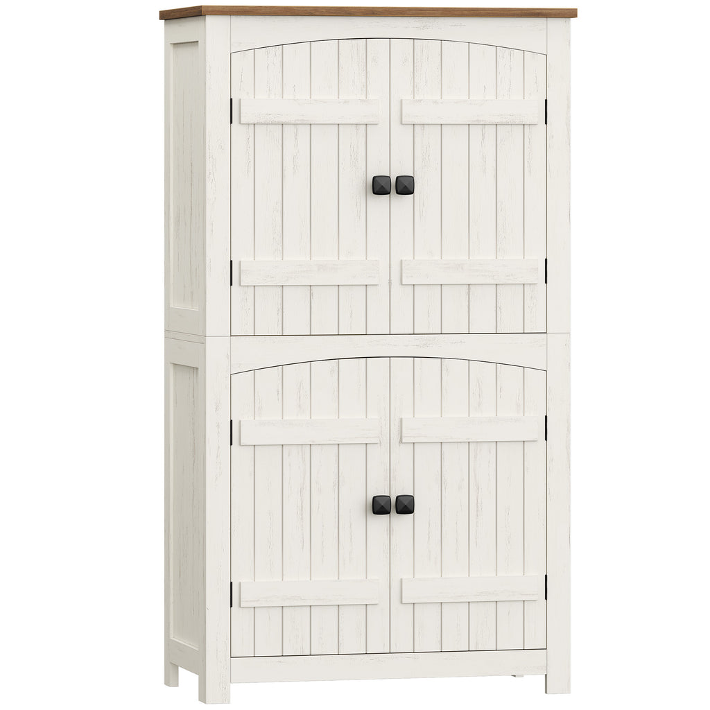 HEXCELEN Country Style Bathroom Cabinet with 4 Doors, Adjustable Shelves, Freestanding Cabinet, Vintage Bruin White, 30 x 60 x 110 cm, 560214X