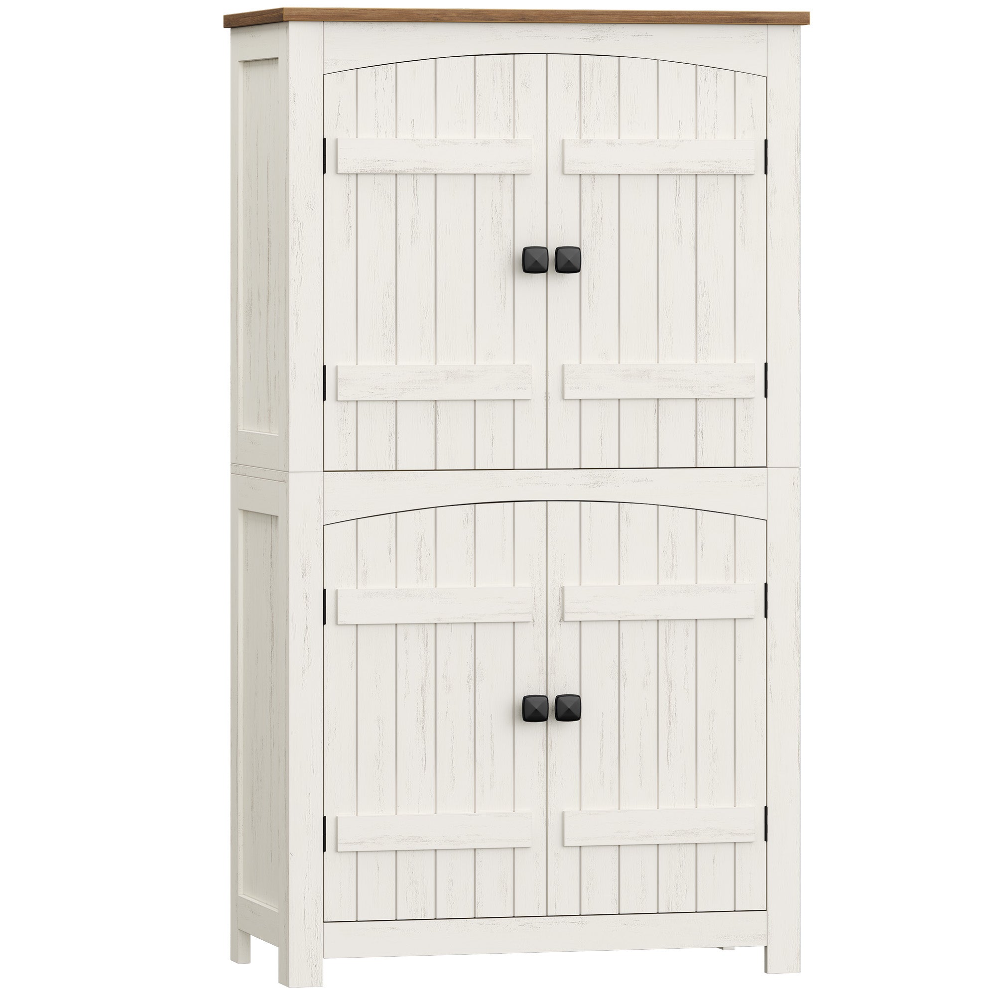HEXCELEN Country Style Bathroom Cabinet with 4 Doors, Adjustable Shelves, Freestanding Cabinet, Vintage Bruin White, 30 x 60 x 110 cm, 560214X