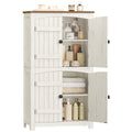 HEXCELEN Country Style Bathroom Cabinet with 4 Doors, Adjustable Shelves, Freestanding Cabinet, Vintage Bruin White, 30 x 60 x 110 cm, 560214X