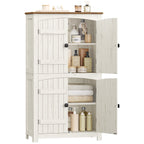 HEXCELEN Country Style Bathroom Cabinet with 4 Doors, Adjustable Shelves, Freestanding Cabinet, Vintage Bruin White, 30 x 60 x 110 cm, 560214X