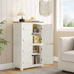 HEXCELEN Country Style Bathroom Cabinet with 4 Doors, Adjustable Shelves, Freestanding Cabinet, Vintage Bruin White, 30 x 60 x 110 cm, 560214X