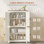 HEXCELEN Country Style Bathroom Cabinet with 4 Doors, Adjustable Shelves, Freestanding Cabinet, Vintage Bruin White, 30 x 60 x 110 cm, 560214X