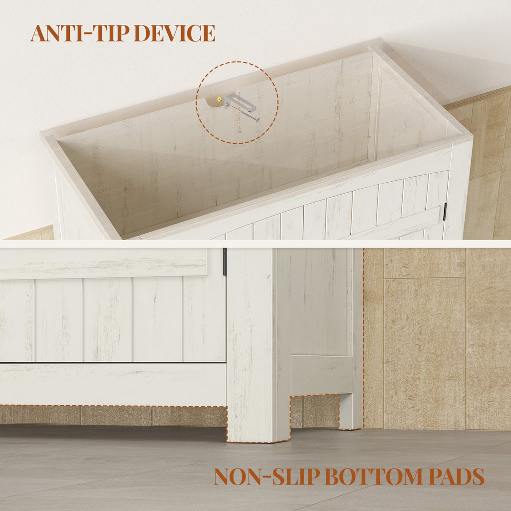 HEXCELEN Country Style Bathroom Cabinet with 4 Doors, Adjustable Shelves, Freestanding Cabinet, Vintage Bruin White, 30 x 60 x 110 cm, 560214X