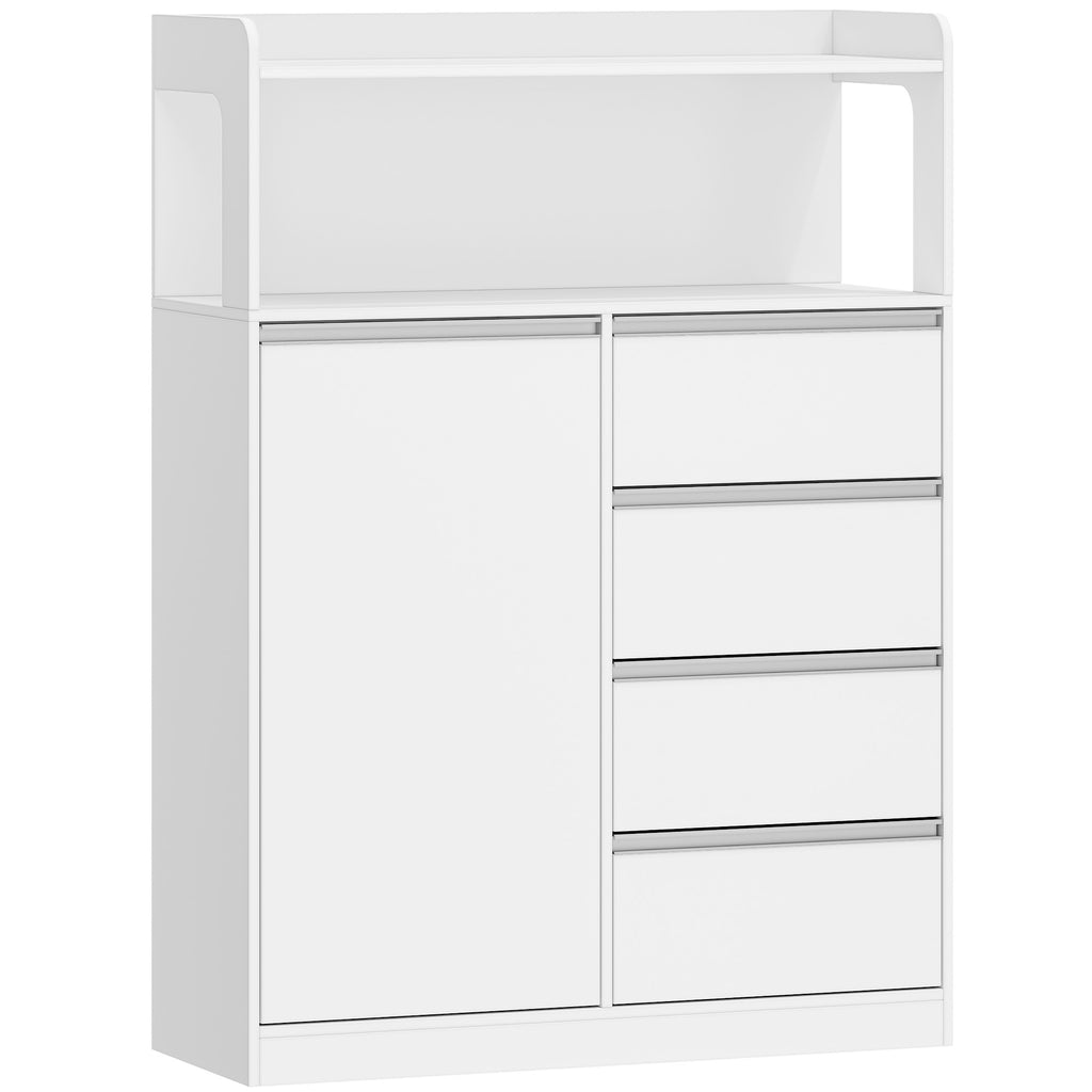 HEXCELEN Bathroom Cabinet, Kitchen Cabinet, 30 x 80 x 110 cm, Storage Cabinet with 4 Drawers and Open Shelf, Bathroom Cabinet High, Adjustable Shelf, for Bathroom, Living Room, White, 580103W