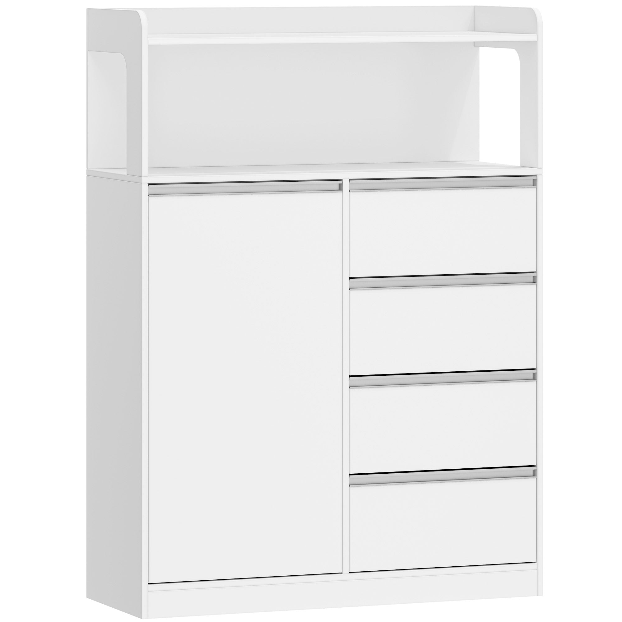 HEXCELEN Bathroom Cabinet, Kitchen Cabinet, 30 x 80 x 110 cm, Storage Cabinet with 4 Drawers and Open Shelf, Bathroom Cabinet High, Adjustable Shelf, for Bathroom, Living Room, White, 580103W