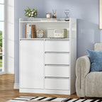 HEXCELEN Bathroom Cabinet, Kitchen Cabinet, 30 x 80 x 110 cm, Storage Cabinet with 4 Drawers and Open Shelf, Bathroom Cabinet High, Adjustable Shelf, for Bathroom, Living Room, White, 580103W