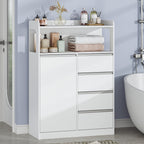 HEXCELEN Bathroom Cabinet, Kitchen Cabinet, 30 x 80 x 110 cm, Storage Cabinet with 4 Drawers and Open Shelf, Bathroom Cabinet High, Adjustable Shelf, for Bathroom, Living Room, White, 580103W