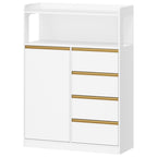HEXCELEN Bathroom Cabinet, Kitchen Cabinet, Storage Cabinet with 4 Drawers and Open Shelf, Bathroom Cabinet High, Adjustable Shelf, for Bathroom, Living Room, White Gold, 30 x 80 x 110 cm, 580103X