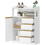 HEXCELEN Bathroom Cabinet, Kitchen Cabinet, Storage Cabinet with 4 Drawers and Open Shelf, Bathroom Cabinet High, Adjustable Shelf, for Bathroom, Living Room, White Gold, 30 x 80 x 110 cm, 580103X