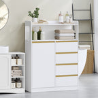 HEXCELEN Bathroom Cabinet, Kitchen Cabinet, Storage Cabinet with 4 Drawers and Open Shelf, Bathroom Cabinet High, Adjustable Shelf, for Bathroom, Living Room, White Gold, 30 x 80 x 110 cm, 580103X