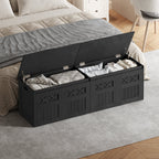 59"wooden storage bench with,multi-use for entryway,bedroom,Black