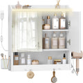 HEXCELEN 60 cm Bathroom Mirror Cabinet, Bathroom Cabinet with Mirror, Wall Cabinet with 2 Doors, Adjustable Levels, with Hooks, for Bathroom, 15 x 60 x 63.5 cm, White, 590203X