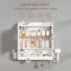 HEXCELEN 60 cm Bathroom Mirror Cabinet, Bathroom Cabinet with Mirror, Wall Cabinet with 2 Doors, Adjustable Levels, with Hooks, for Bathroom, 15 x 60 x 63.5 cm, White, 590203X