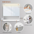 HEXCELEN 60 cm Bathroom Mirror Cabinet, Bathroom Cabinet with Mirror, Wall Cabinet with 2 Doors, Adjustable Levels, with Hooks, for Bathroom, 15 x 60 x 63.5 cm, White, 590203X