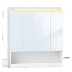 HEXCELEN 70 cm Bathroom Mirror Cabinet, Bathroom Cabinet with Mirror, Wall Cabinet with 3 Doors, Adjustable Levels, with Hooks, for Bathroom, 15 x 70 x 78.8 cm, White, 590303X