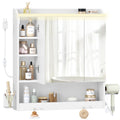 HEXCELEN 70 cm Bathroom Mirror Cabinet, Bathroom Cabinet with Mirror, Wall Cabinet with 3 Doors, Adjustable Levels, with Hooks, for Bathroom, 15 x 70 x 78.8 cm, White, 590303X